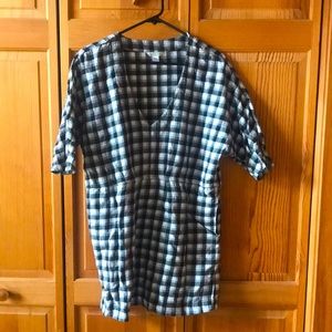 Cute V neck flannel tunic shirt